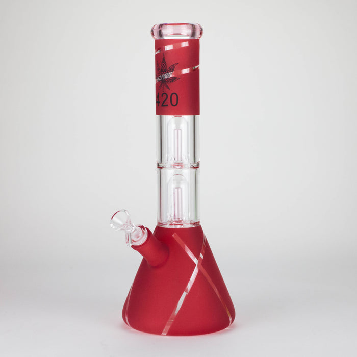 14" 7mm 420 Double Perc Fancy Glass Water Bong [FT1157AST] Glass Bong LEHIGH WHOLESALE Red