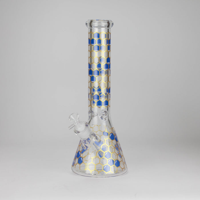 14" Beehive Design 7mm Thick Heavy Duty Glass Beaker Bong Glass Bong 777 Smoke Blue