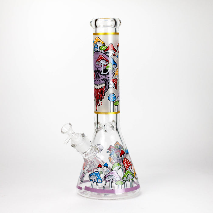14" Mushroom Skull Design 7mm Thick Heavy Duty Glass Beaker Bong - Glow in the Dark Glass Bong 777 Smoke Design3