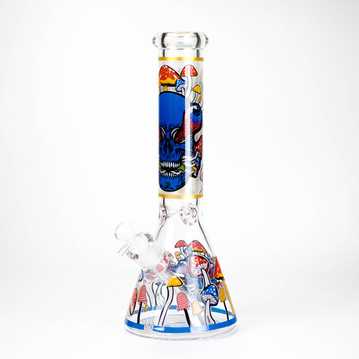 14" Mushroom Skull Design 7mm Thick Heavy Duty Glass Beaker Bong - Glow in the Dark Glass Bong 777 Smoke Design5