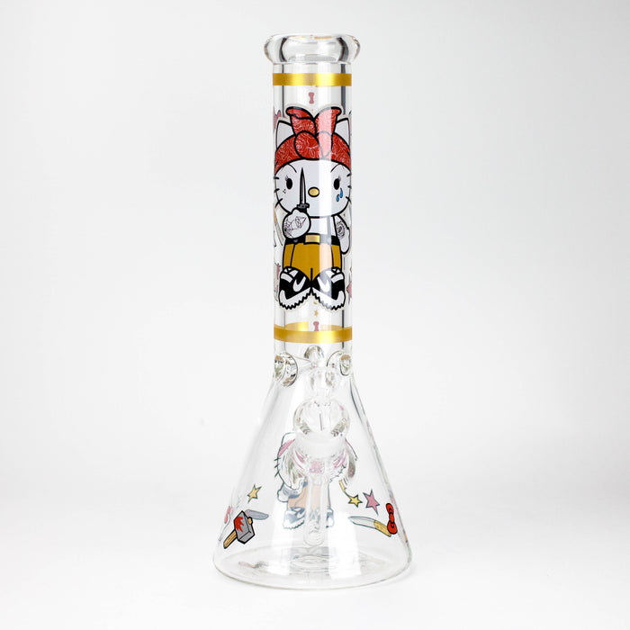 14" Wild Kitty Design 7mm Thick Heavy Duty Glass Beaker Bong - Glow in the Dark Glass Bong 777 Smoke