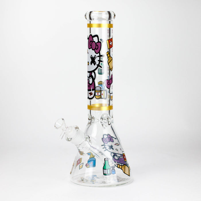 14" Wild Kitty Design 7mm Thick Heavy Duty Glass Beaker Bong - Glow in the Dark Glass Bong 777 Smoke Design2