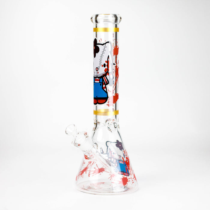 14" Wild Kitty Design 7mm Thick Heavy Duty Glass Beaker Bong - Glow in the Dark Glass Bong 777 Smoke Design3
