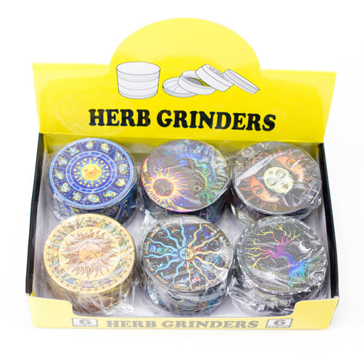 2.5" Mystical Cosmic Art Design Metal Grinder 4 Layers - Box of 6 Display Pack 777 Smoke