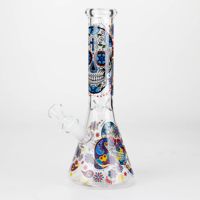 10" Sugar Skull New Design Glass Beaker Bong – Glow in the Dark