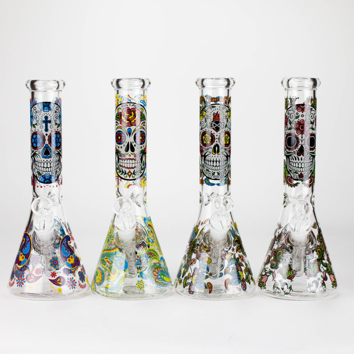 10" Sugar Skull New Design Glass Beaker Bong – Glow in the Dark