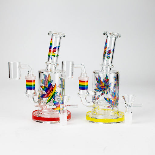 7" 2-in-1 Leaves Design Rig with Perc, Banger & Bowl Included Glass Rig 777 Smoke