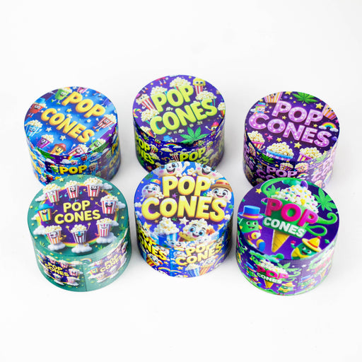 2.5" Popcorn Design High Quality Metal Grinder 4 Layers – Box of 12 Display Pack 777 Smoke