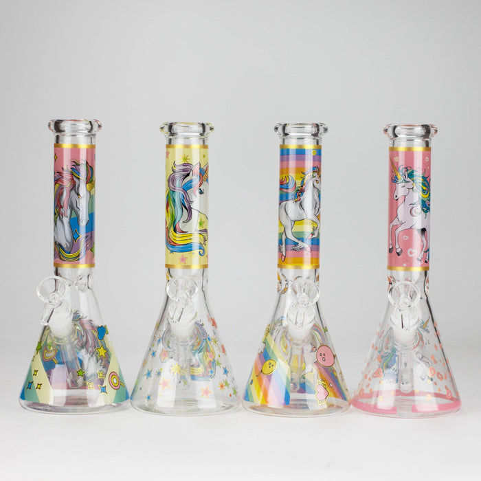 10" Unicorn Design Glass Beaker Bong