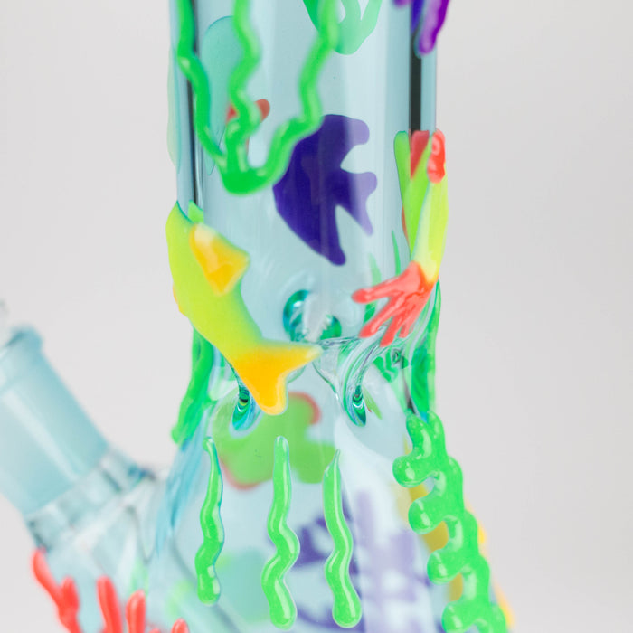 10" 3D Under The Sea Design Glass Beaker Bong-Glow in the dark Glass Bong 777 Smoke