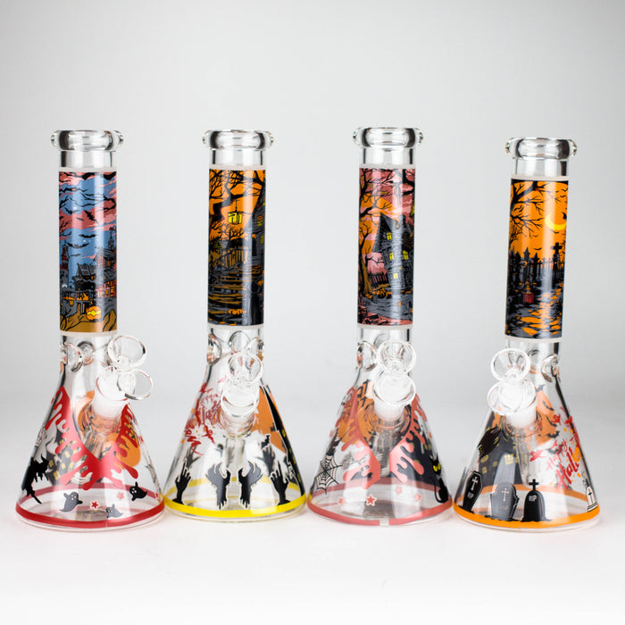 10" Halloween Design Glass Beaker Bong-Glow in the dark Glass Bong 777 Smoke