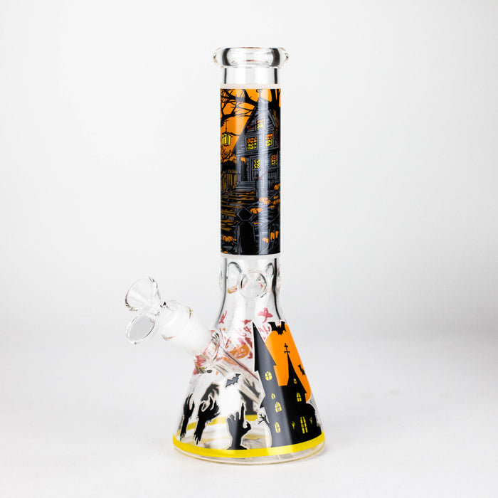 10" Halloween Design Glass Beaker Bong-Glow in the dark Glass Bong 777 Smoke Design2