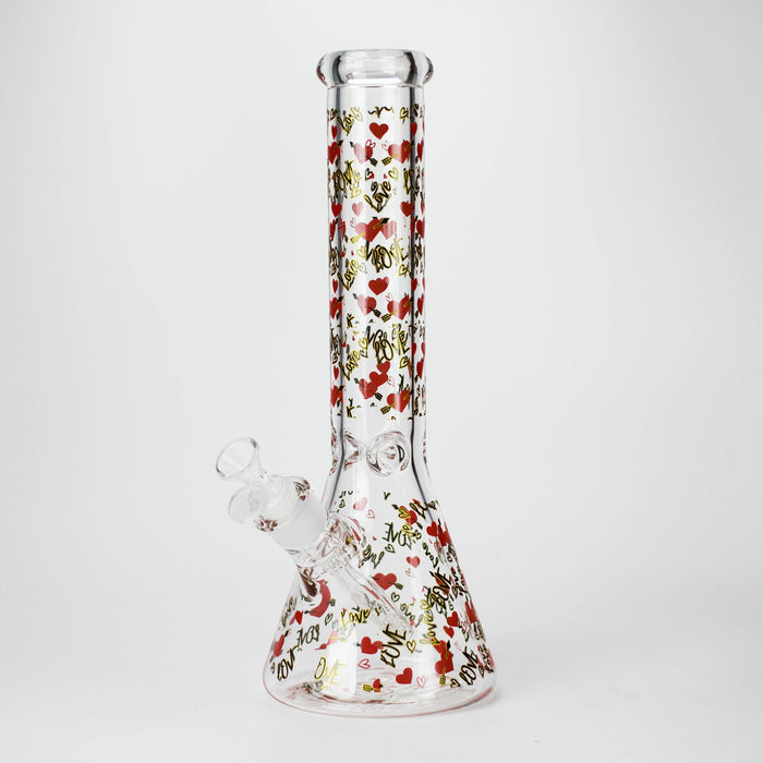 14" Love Design 7mm Thick Heavy Duty Glass Beaker Bong Glass Bong 777 Smoke Design2