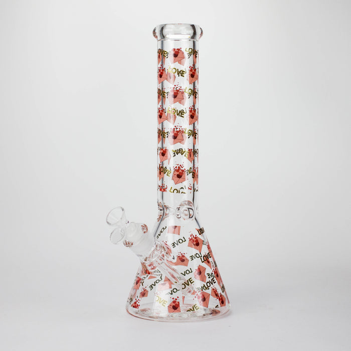 14" Love Design 7mm Thick Heavy Duty Glass Beaker Bong Glass Bong 777 Smoke Design3