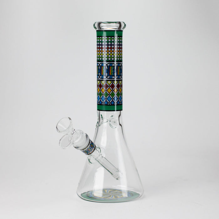 10" Prism Mosaic Design Glass Beaker Bong Glass Bong 777 Smoke Green