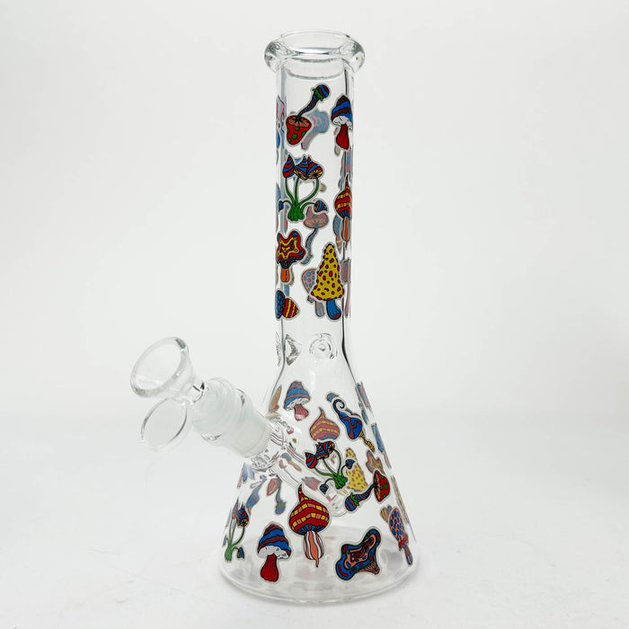10" Cartoon Mushroom Design Glass Beaker Bong – Glow in the Dark Glass Bong 777 Smoke Design2