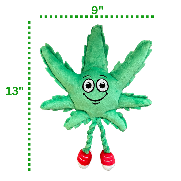 MJ the Marijuana Leaf - Squeaky Dog Toy - Shelf-Sitter Plushie - 13" For Pet PAW:20