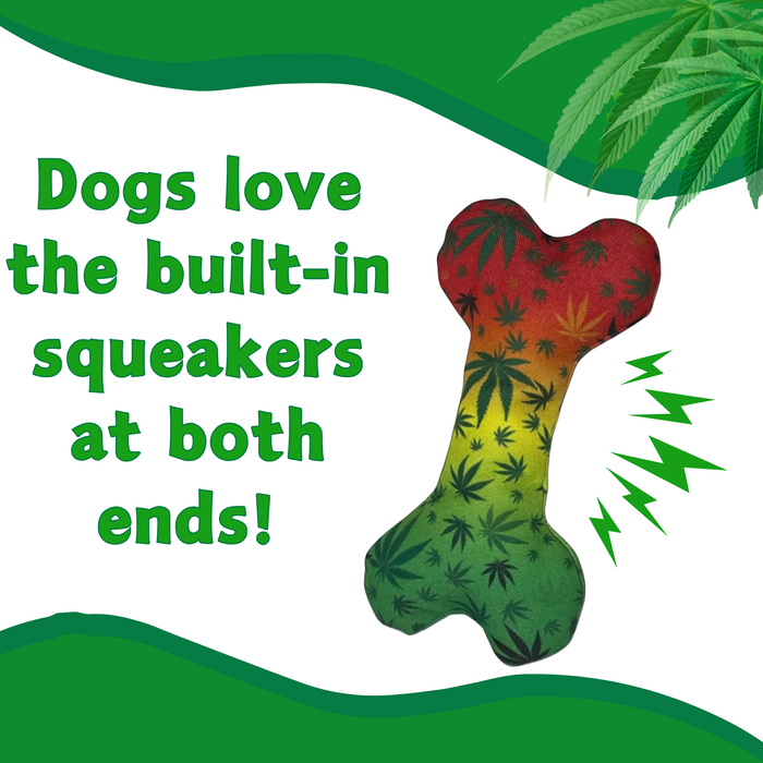 Stoned to da Bone, Rasta Marijuana Leaf Patten - Squeaky Bone Dog Toy - 8" For Pet PAW:20