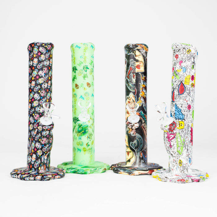 HIT | Art Silicone 10" Tube Water pipe with Glass bowl [HIT313]-Assorted designs Silicone Bongs NIBO Distribution