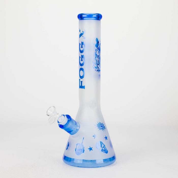FOGGX | 14" Sandblasted Frosted Small Skull Beaker Glass Water Pipe – 7mm Thick [FT1649ATS] Glass Bong LEHIGH WHOLESALE Blue