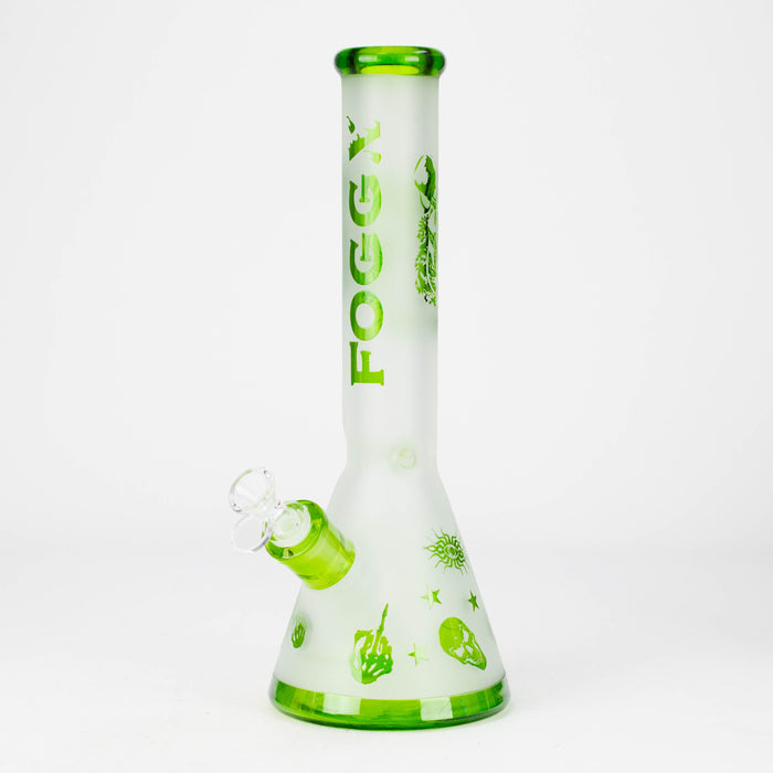 FOGGX | 14" Sandblasted Frosted Small Skull Beaker Glass Water Pipe – 7mm Thick [FT1649ATS] Glass Bong LEHIGH WHOLESALE Green