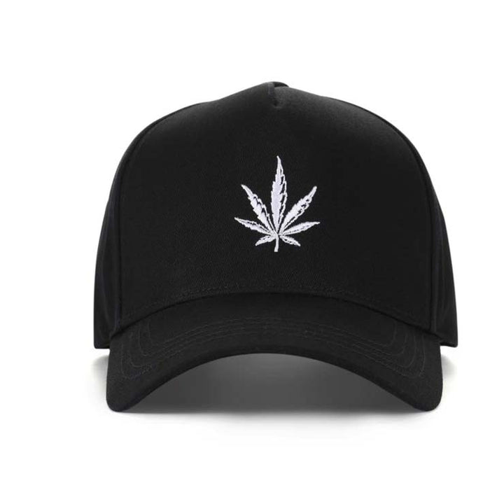 High-Crown 5-Panel Embroidered Leaf Cap-Black Hat & Toque Super Supplys Inc