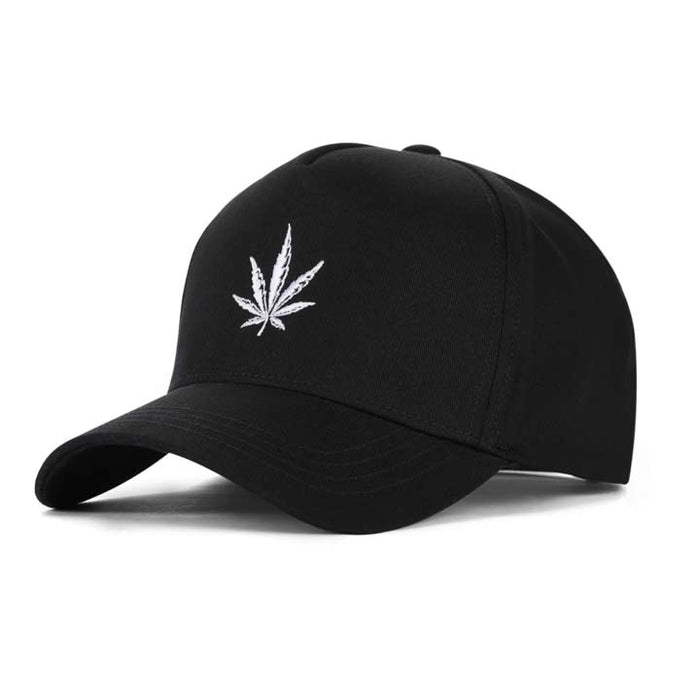 High-Crown 5-Panel Embroidered Leaf Cap-Black Hat & Toque Super Supplys Inc