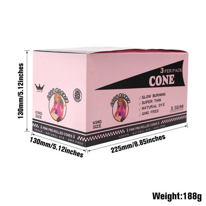 LADY HORNET | Pink King Size Pre-Rolled Cones – 3pcs/Pack, 32 Packs/Box