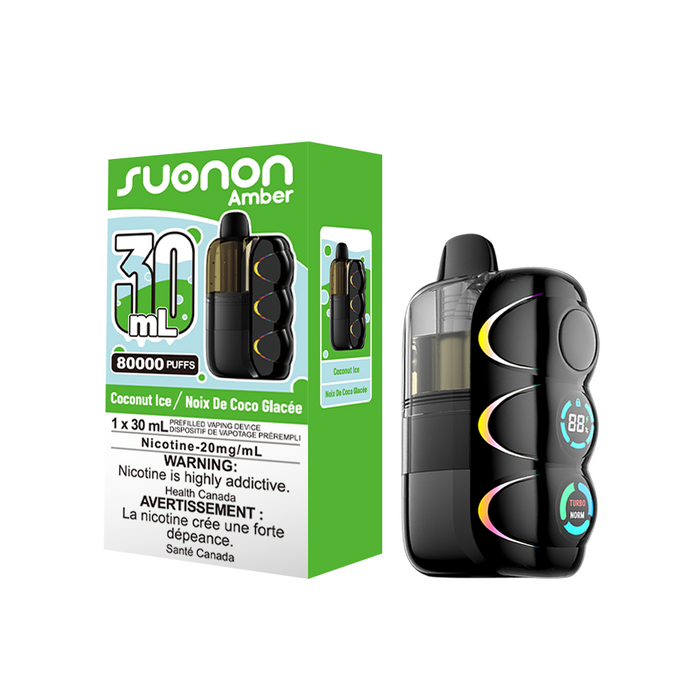 [CA] SUONON AMBER Vape – 80,000 Puffs, 30mL (Box of 4) Federal Excise Tax TJ VAPE Coconut Ice