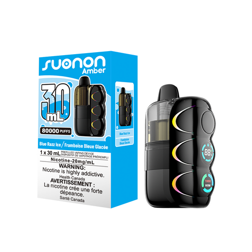 [CA] SUONON AMBER Vape – 80,000 Puffs, 30mL (Box of 4) Federal Excise Tax TJ VAPE Blue Razz Ice