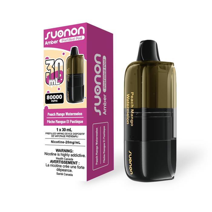 [CA] SUONON AMBER Replacement Pod – 80,000 Puffs, 30mL (Box of 4) Federal Excise Tax TJ VAPE Peach Mango Watermelon