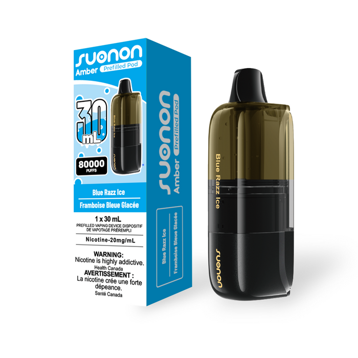 [CA] SUONON AMBER Replacement Pod – 80,000 Puffs, 30mL (Box of 4) Federal Excise Tax TJ VAPE Blue Razz Ice