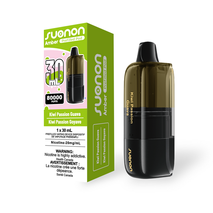[CA] SUONON AMBER Replacement Pod – 80,000 Puffs, 30mL (Box of 4) Federal Excise Tax TJ VAPE Kiwi Passion Guava