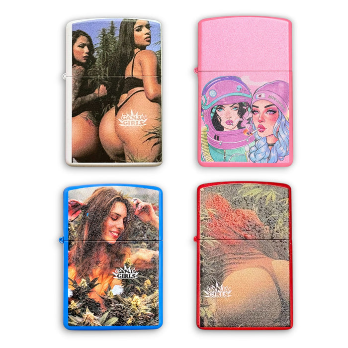 Ganja Girl Metal Oil Lighter – 24PC Assorted Counter Display Lighter Super Supplys Inc