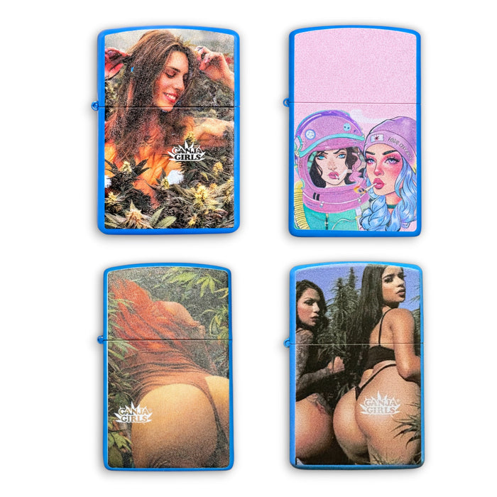 Ganja Girl Metal Oil Lighter – 24PC Assorted Counter Display Lighter Super Supplys Inc