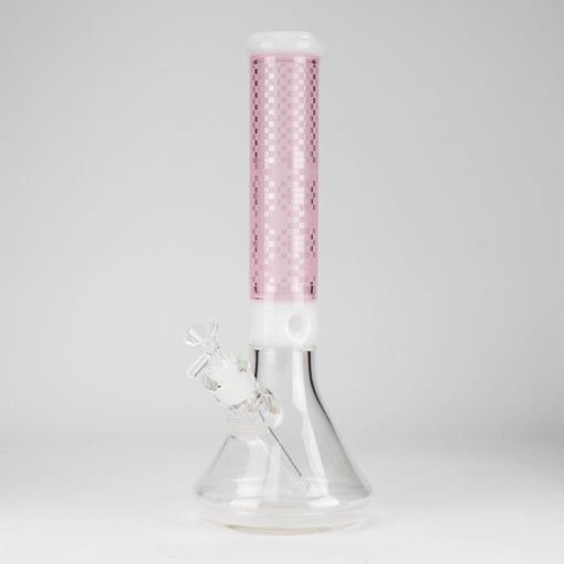 14" Glass Bong with Mosaic Art Design - 7mm Thick Glass Bong 777 Smoke Pink