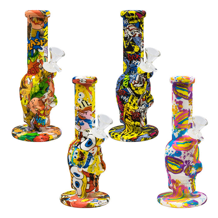 8.5" Assorted Comic Graphic Silicone Bong Resin · Silicone · Plastic Bong Maple Craft Inc