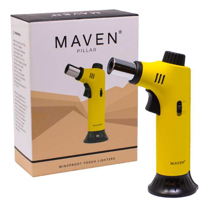 Maven | Pillar Windproof Torch Lighters -Single Torch Maple Craft Inc Yellow