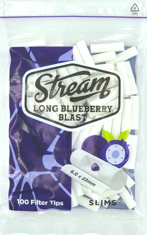 STREAM Slims Long Blueberry Blast RYO Filters Display Carton - 10 Bags (Blueberry Capsule Type) Filter Tip STREAM
