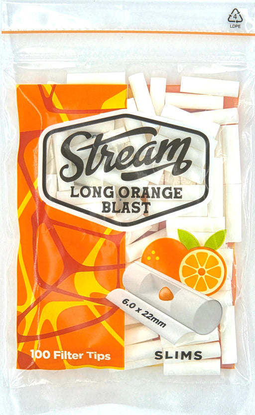 STREAM Slims Long Orange Blast RYO Filters Display Carton - 10 Bags (Orange Capsule Type) Filter Tip STREAM