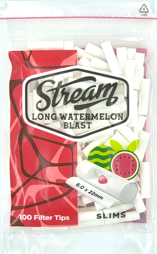 STREAM Slims Long Watermelon Blast RYO Filters Display Carton - 10 Bags (Watermelon Capsule Type) Filter Tip STREAM