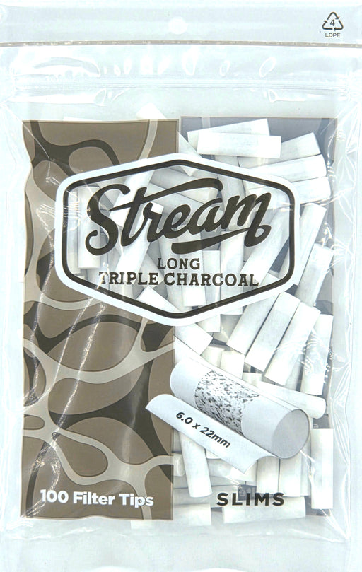 STREAM Slims Long Triple Charccoal RYO Filters Display Carton - 10 Bags (Charcoal Type) Filter Tip STREAM