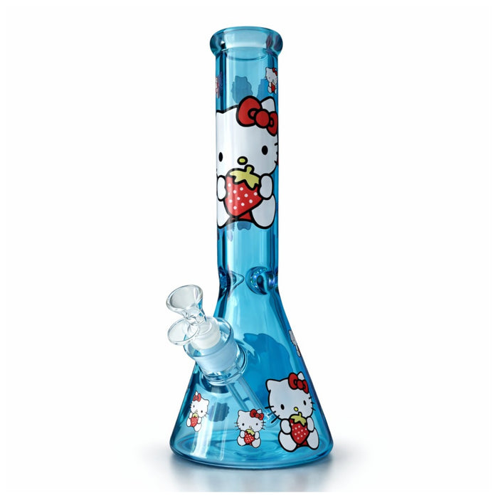 14" 7mm Pink Kitty Graphic Beaker Bong Glass Bong Super Supplys Inc Blue