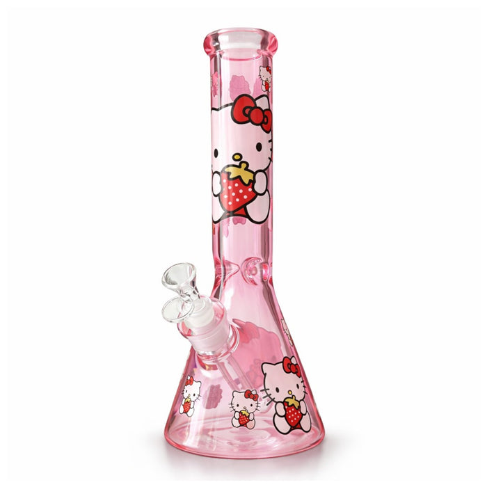 14" 7mm Pink Kitty Graphic Beaker Bong Glass Bong Super Supplys Inc Pink