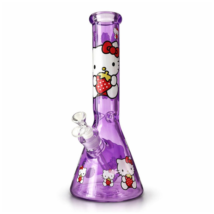 14" 7mm Pink Kitty Graphic Beaker Bong Glass Bong Super Supplys Inc Purple
