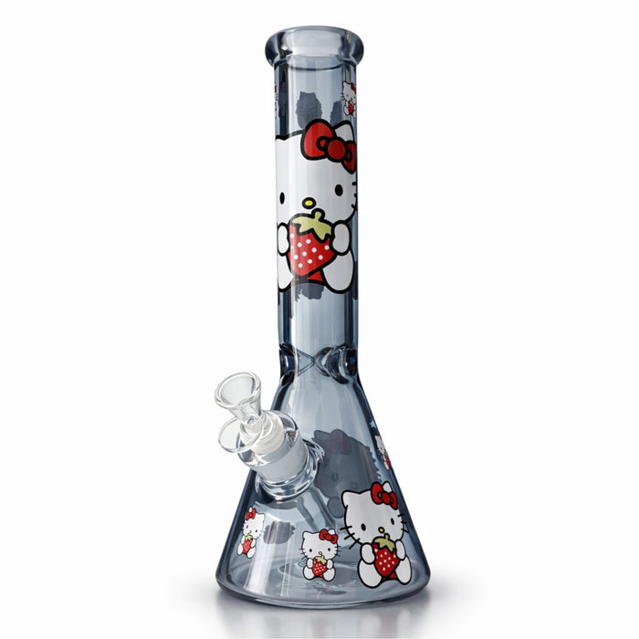 14" 7mm Pink Kitty Graphic Beaker Bong Glass Bong Super Supplys Inc Transparent Black