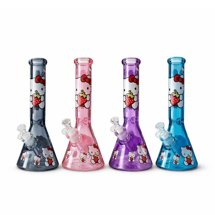 14" 7mm Pink Kitty Graphic Beaker Bong Glass Bong Super Supplys Inc