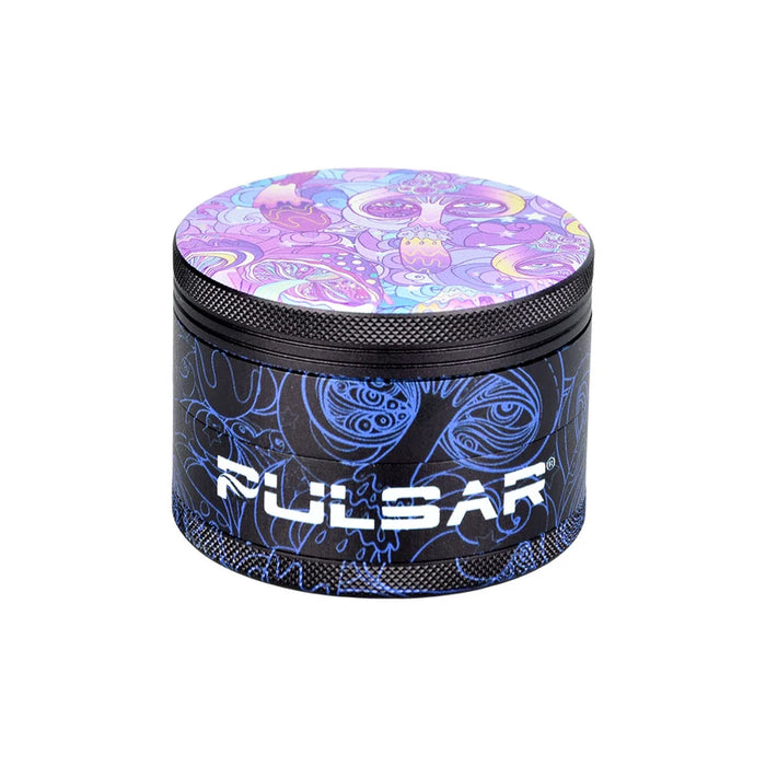 Pulsar | Artist Design Series Aluminum Grinder | 4pc | 2.5" | Assorted Designs | 6ct Display Regular Grinder Smoking Cat Distribution(S)