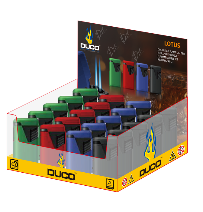 DUCO™ | LOTUS – Pastel Rubberized Double Jet Flame Lighter (Display of 20) Torch ONE TRADING