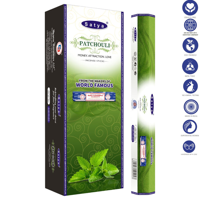 Satya Egyptian Musk Hexagonal Incense Sticks 9" Incense SunGlow Satya Patchouli Hexagonal Incense Sticks 9"